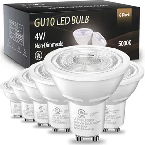 GU10 LED Light Bulbs Non-, 4W, 5000K Daylight White, 300LM, Equivalent 35W, 2 Prong GU10 Bulbs Replacement for Recessed Track Lighting,  LED Bulb for Living Room, Range Hood, 6 Pack