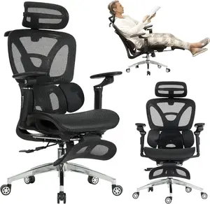 YoYo Casa Ergonomic Mesh Office & Gaming Chair with Footrest, High Back Home Office Desk Chair, Comfortable 3D Lumbar Support, 130 °   Tilt, Adjustable Seat Depth, Adjustable 6D Armrest & 3D Headrest(Black Pro)