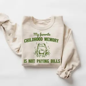 My Favorite Childhood Memory Is Not Paying Bills Retro Funny Frog, Frog Shirt, Frog Sweater, Funny Shirt, Frog Meme, Cool Shirt, Y2k Clothes WX