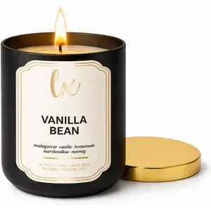 Summer Spring Gift Premium Soy Wax Candle – Vanilla Bean Scent, Black Jar with Gold Lid, 14.5 oz Long-Lasting Fragrance Candle