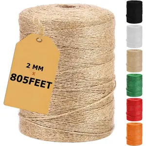 805FT  Jute Twine String, Bulk  Jute Rope Cord Twine for Crafts Gardening,  Wrapping, Wedding Decor, Packing Material Burlap Ribbon, Christmas Knitting Macrame Decoration