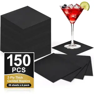 150 Count 2-Ply 4.5x4.5 Inch Disposable Black Cocktail Beverage Napkins Ideal for Bar Wedding Dinner Party Holiday Christmas Everyday Use