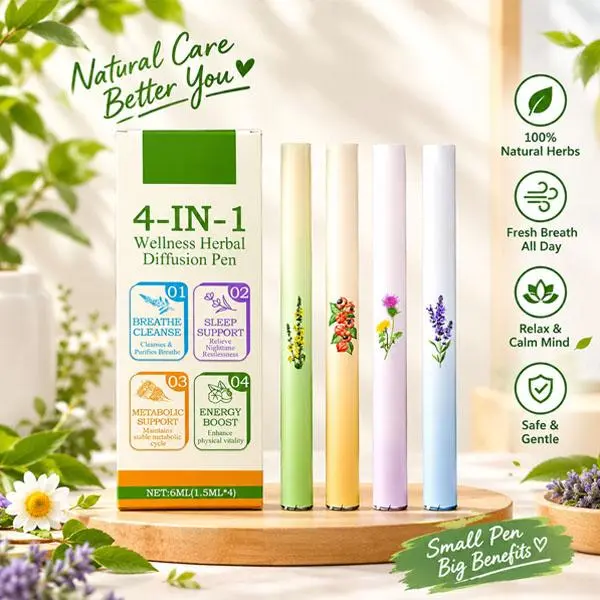 [Buy more and save] 4-Pack Mullein Herbal Diffuser Pen Set - Natural Aromatherapy Air Inhaler Sticks with Mullein, Thyme, Mint, 4 Aroma Varieties, Portable Pocket Size for Air Freshening & Relaxation