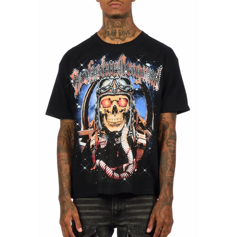 Airhart Black Graphic Rhinestone T-Shirt