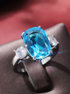 1 PC Glamorous Blue Cubic Zirconia Ring For Women For Wedding Party Jewelry Valentine's Day Gift Teardrop Bridal Rings