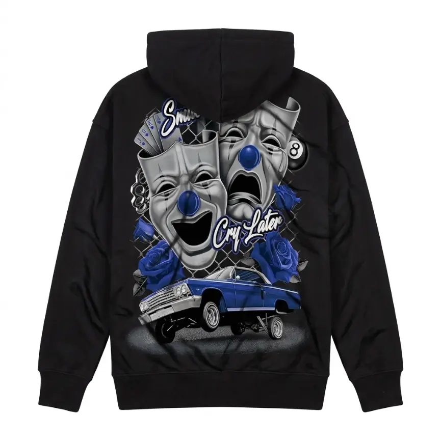 Blue Rose Funny Smile Now Cry Later Dga Hoodie Chicano gangster clothes brochacho t-shirt mexico lover vintage forever comfort Tattoo