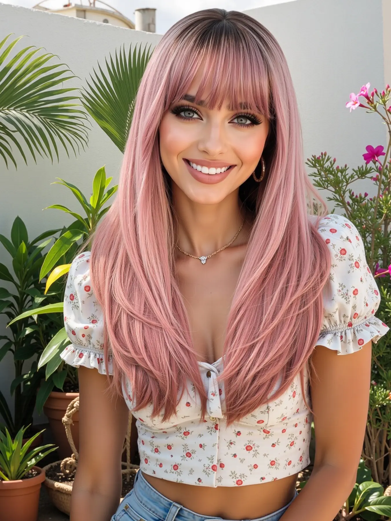 24 Inch Long Curly Wig with Bangs, Loose Wave Wigs, Soft Synthetic Hair for Cosplay & Halloween Costume, Natural Comfortable Daily Wear for Women, Synthetic Material Wigs
