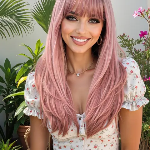 24 Inch Long Curly Wig with Bangs, Loose Wave Wigs, Synthetic Wavy Hairstyle, Wavy Synthetic Hair, Soft Synthetic Hair for Cosplay & Halloween Costume, Natural Comfortable Daily Wear for Women, Synthetic Material Wigs