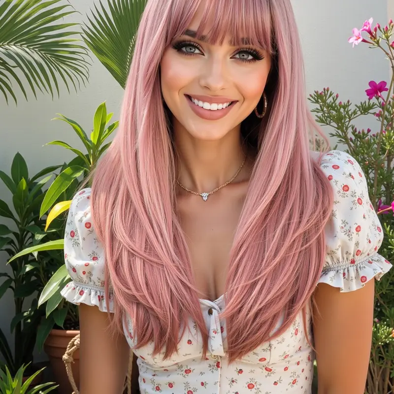 24 Inch Long Curly Wig with Bangs, Loose Wave Wigs, Synthetic Wavy Hairstyle, Wavy Synthetic Hair, Soft Synthetic Hair for Cosplay & Halloween Costume, Natural Comfortable Daily Wear for Women, Synthetic Material Wigs