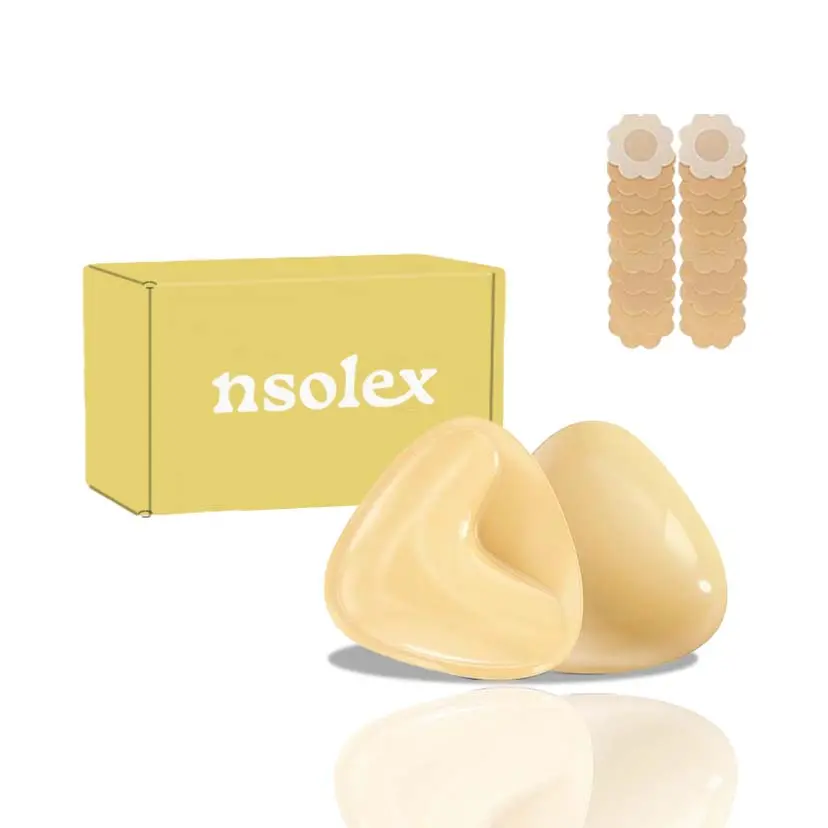 Nsolex Double-Sided Adhesive Bra Inserts - Comfortable Cotton/Silicon Invisible Lift Push-Up Sticky Cups, Style-Enhancing Underwear Accessories for Women Daily Wear
