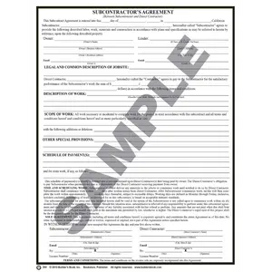 204 - Subcontractor's Agreement (Pack of 50 Forms)