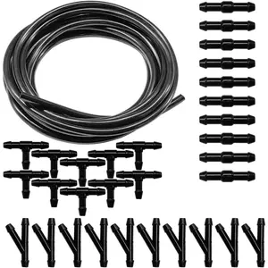 Universal Car Windshield Washer Hose Kit, 4M/13Ft Rubber Washer Fluid Hose with 30 Pcs Hose Connectors for Most Car Water Pump and Nozzles, Auto Windshield Wash Repair Accessories Kit
