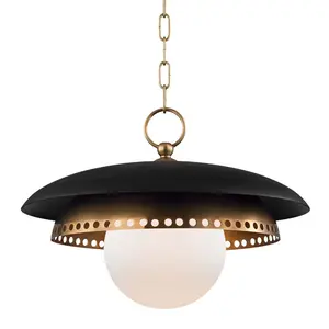 Herkimer Pendant Light with Aged Brass Shade and Opal Etched Glass – Elegant Contemporary Design