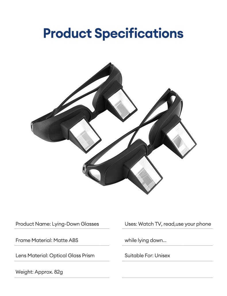 PAXA TJ001 Lazy Glasses, Bed Prism Glasses Spectacles, Horizontal High Definition Glasses, Prism Periscope Lie Down Eyeglasses for Reading and Watch TV in Bed, Unisex