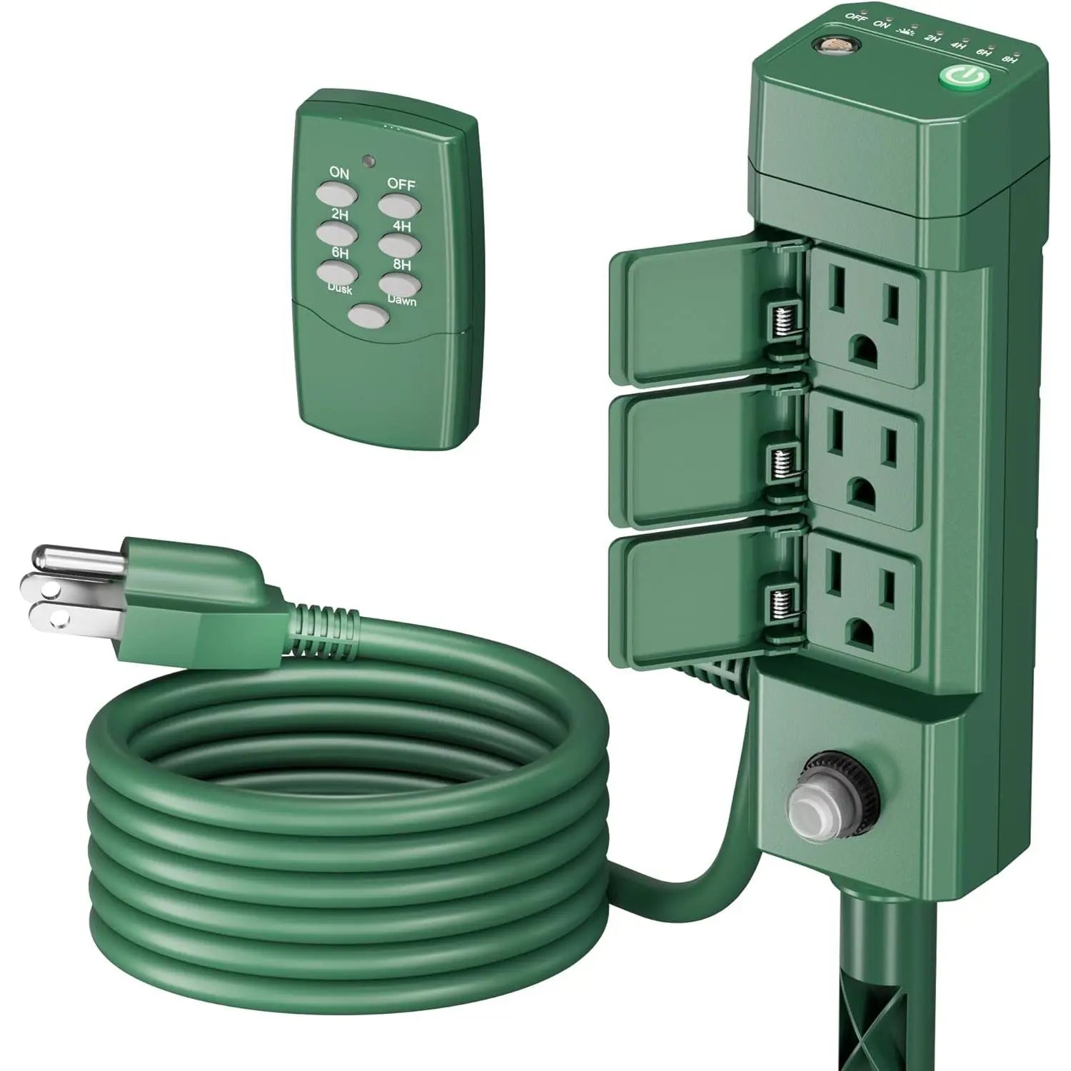 Outdoor Wire Power Stake Timer - Durable Mechanical Device with Remote-Photocell, 100ft Remote Control, Dusk-to-Dawn Sensor, 6 Grounded Outlets, 6ft Extension Cord, 1875W/15A, ETL Listed for Outdoor Lights, Christmas Decorations
