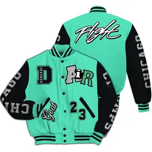 Black Green Glow 3s Varsity Jacket, AIR Number 23 GOAT Design, Basketball Inspired Streetwear Outerwear