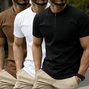 Men’s Classic Zip Polo T‑Shirt — Fashionable Casual Golf Shirt Fabric, Men’s Classic Polo Shirt, Short Sleeve breathable muscle v neck polo shirt