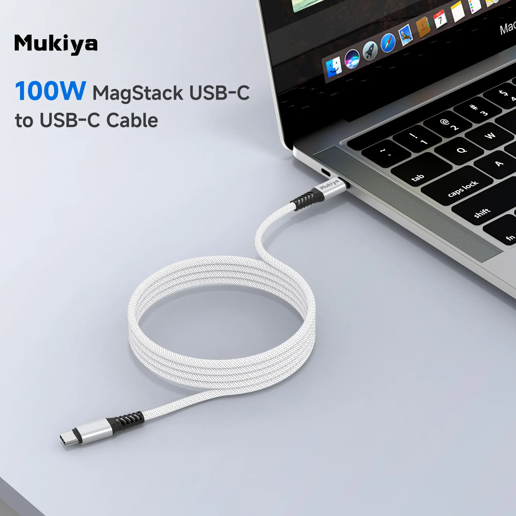 Mukiya MagStack USB-C to USB-C: 5.9ft Cable | 100W Fast Charging | 480Mbps Data Transfer | Tangle-Free Braided Nylon for MacBook Pro, MacBook Air, iPad, iPhone 17, Android, and Samsung Galaxy | Durable | Electronics | Computer | Cell Phone | Charger