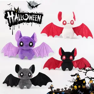 Cute Kawaii Bat Plush Stuffed Animal Set, 4 Colors Halloween Bat Throw Pillow, Soft Spooky Cartoon Bat Decorative Plushie for Sofa Bedroom Halloween Home Decor, Halloween Party Gift for Kids