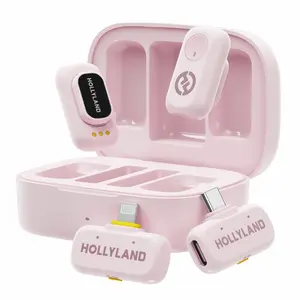 Deals For You Days！Hollyland Lark A1 Combo Wireless Mini Electronic Audio Microphone for Smartphone (iPhone & Android), 48kHz/24-bit, 3-Level Intelligent Noise Cancel, Chargeable with USB Type-C, 2TX + 2RX + Charging Case (Pink)