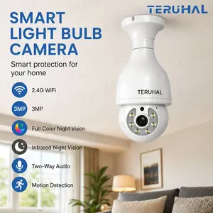 Teruhal Smart E27 Light Bulb Security Camera, 3mp 2.4GHz WiFi, Works with Alexa & Google Home, Full Color Night Vision, Two-Way Audio, Motion Alerts