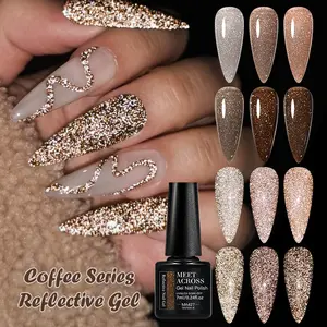 Meet Across 6 Colors Champagne Series Reflective Gel Nail Polish, Winter Autumn Glitter Dark Flawless Glamorous Effect, 7ML Nail Art Gel Polish