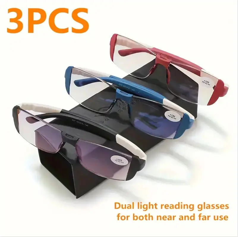 3-Pack Stylish Dual-Focus Unisex Reading Glasses — Ultra-lightweight, high-definition lenses suitable for nearsightedness and farsightedness; ideal for presbyopia, seniors, and everyday use