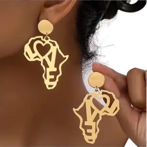 New Trendy Africa Map Letter Alphabet Love Portrait Portrait Drop Earrings For Women Jewelry Gifts