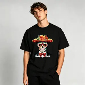 Men's Short-Sleeve Tshirt - Colorful Mexican Sugar Skull Cultural Design, Casual Traditional Art-Meets-Modern Streetwear Top for Standout Everyday Looks