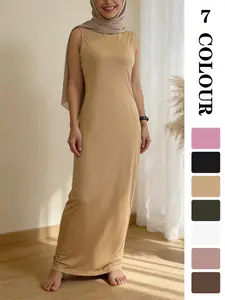 Muslim Sleepwear inner dress for Women, Ramadan Eid Pure Color Sleeveless inner Dress, Dubai Luxury Islamic Kaftan Underwear, Comfortable Long Nightgown [not included hijab]