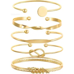 Women's Non-Tarnish Gold Bracelet Stack Sets, Multi-Layered Boho Charm Cuff Bangles with Textured Look, Minimalist Elegant Tarnish-Proof Jewelry for Daily Use & Sports Protective Gear Compatibility