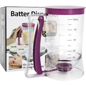 4-Cup Pancake Batter Dispenser with Squeeze Handle, Baking Tool with Measuring Label for Pancakes Cupcakes Waffles Muffin Mix