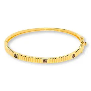 Rarities 1/10ctw Diamond Etched Hinged Gold-Plated Bangle Bracelet