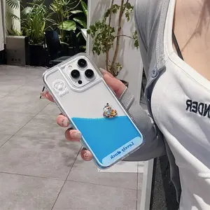 Creative Cartoon Straw Hat Pirate Ship iPhone Case, New Transparent Liquid Flow Design, Shockproof Full Protection for iPhone 16 Pro Max, 17, 15 Pro, 12 Pro, 14, 13 Pro