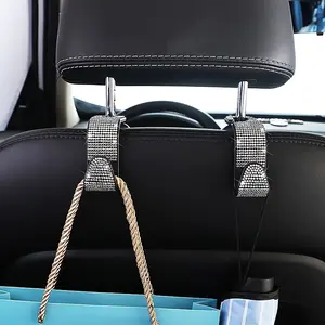 Set of 2 Dazzling Sequined Diamond-Studded Car Back Seat Headrest Hooks - Stylish Car Handbag Holders with Adjustable Shoulder Straps - Luxurious Car Interior Additions Suitable for Both Men And Women, Perfectly Fitting Handbags, Wallets