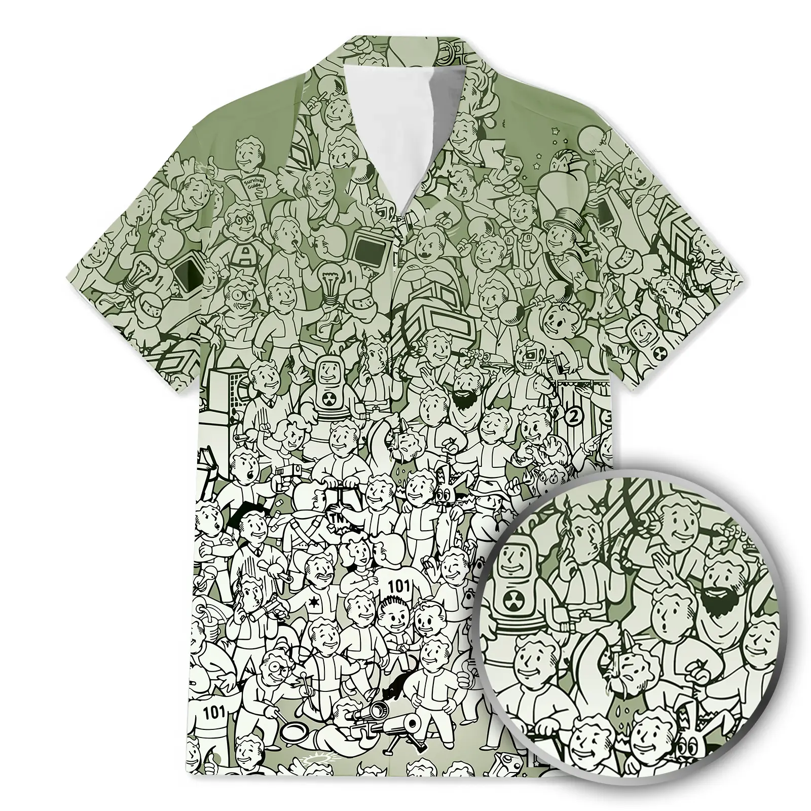 Fallout Nuclear doodle Summer_ Hawaiian Shirt, Hawaiian Aloha Shirts, Summer Gift for Him, Vintage Hawaii Beach Shirt, Aloha Shirt,greatwave Shirt