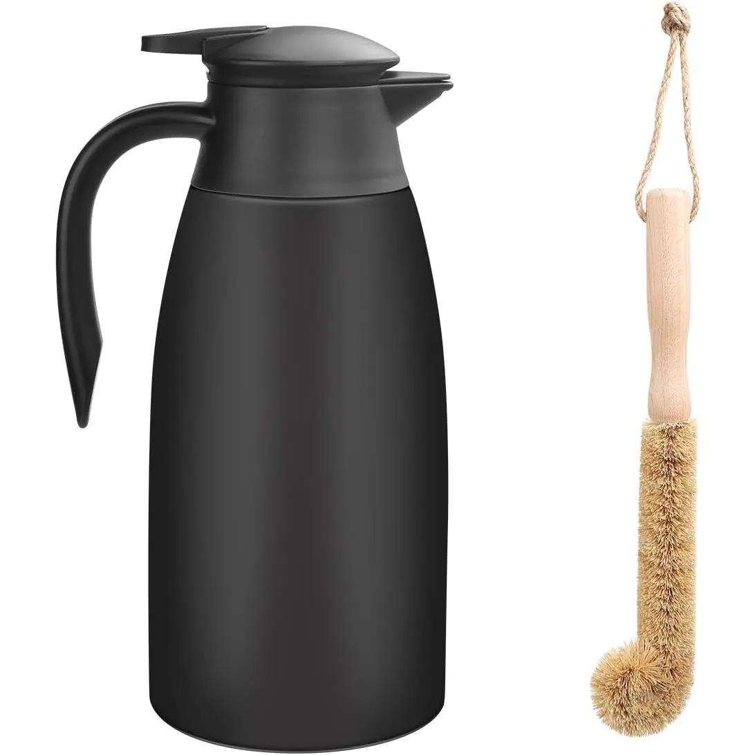 Thermal Coffee Carafe Stainless Steel 68oz(2 Lifter) Double Walled Vacuum Coffee Thermos Water Beverage Dispenser 12 Hour Heat Retention/24 Hour Cold Retention (Black)