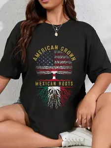 100% Cotton Distressed Tree USA Flag American Grown Mexican Roots T-Shirt
