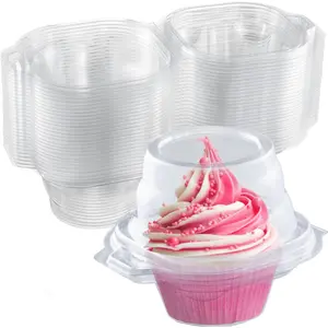 1Set Transparent Plastic Cupcake Boxes with Dome Lids - Individual Containers for Cakes, Chocolates, Bread Stackable Muffin Carrier for Wedding