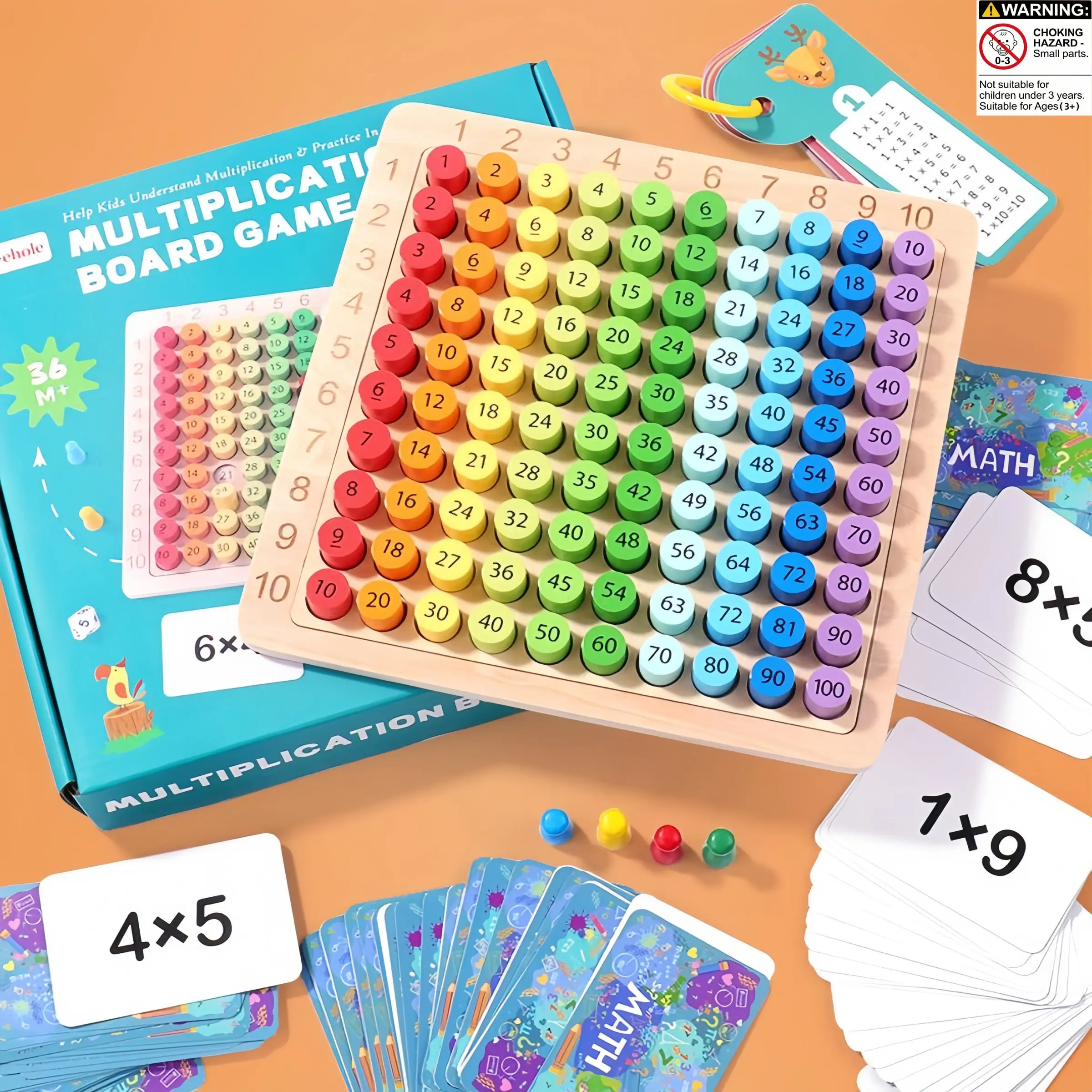 Montessori Multiplication Board Game Set, Table Math Games, Math Logic Training, Family Interaction, Includes 100 Multiplication Cards, Stem Education Toy, Math Teaching Aid, Math Learning Tools