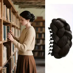 Women's Heat-Resistant Synthetic Fiber Ponytail Wig - With Clip-In Bun and Braid Style, Instantly Increases Short Hair Volume, Low Maintenance, Suitable for Daily Wear, Christmas and Other Holiday Parties