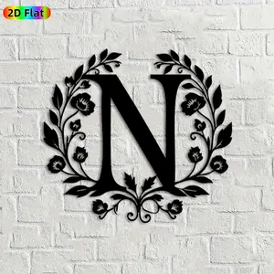 1pc Monogram N Metal Wall Art, Floral Wreath Statue Mural, Ideal Gift for New Year, Easter,Home Decor Enthusiasts, Powder-Coated Metal Wall Decor Wall Sculptures,  Unique Initial Decor for NameLovers