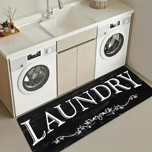 Vintage Laundry Theme Laundry Room Mat, Flannel Runner Rug, Non-Slip Foot Pad for Home Laundry Area Decor