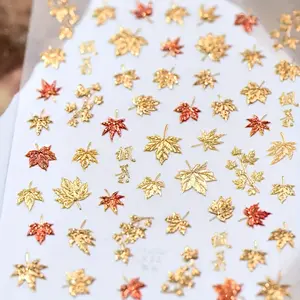 Autumn and Winter Golden Foil Maple Leaf Nail Stickers - Embossed Shiny Red Maple Leaf Decorative Nails, Suitable Festival Parties,  Gifts, Ladies, Festival Nails, Stickers, Self Adhesive Design, Party Accessories
