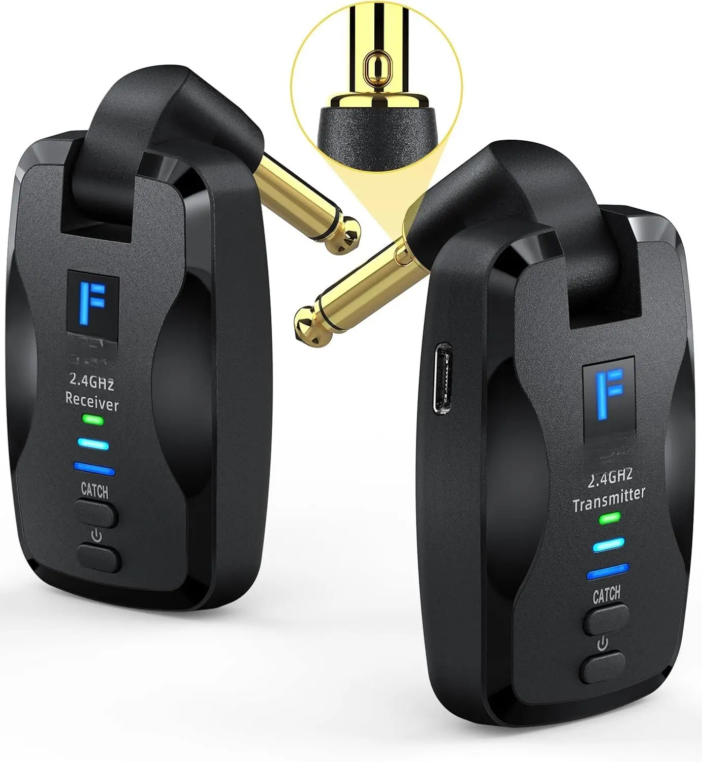 FW2D  Guitar System  Mute Plug, 2.4 GHz  Guitar Transmitter Receiver, 10H Working Cordless Guitar Transmitter Rechargeable USB C for Acoustic Electric Guitar Bass Ukulele etc