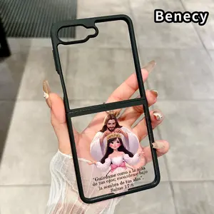 Divine Coronation Pattern Protective Case for Z Flip 7/6/5/4, Double Protection Transparent Silicone TPU Foldable Cover with Camera Lens Guard