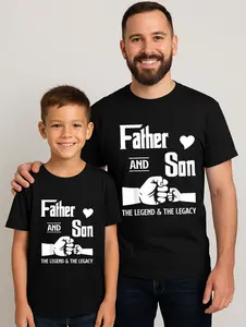Father and Son Matching T-Shirts- "FATHER AND SON" Quote with Fists Beating Design, 100% Cotton, Crew Neck, Short Sleeve- Perfect for Casual Wear, Father'S Day