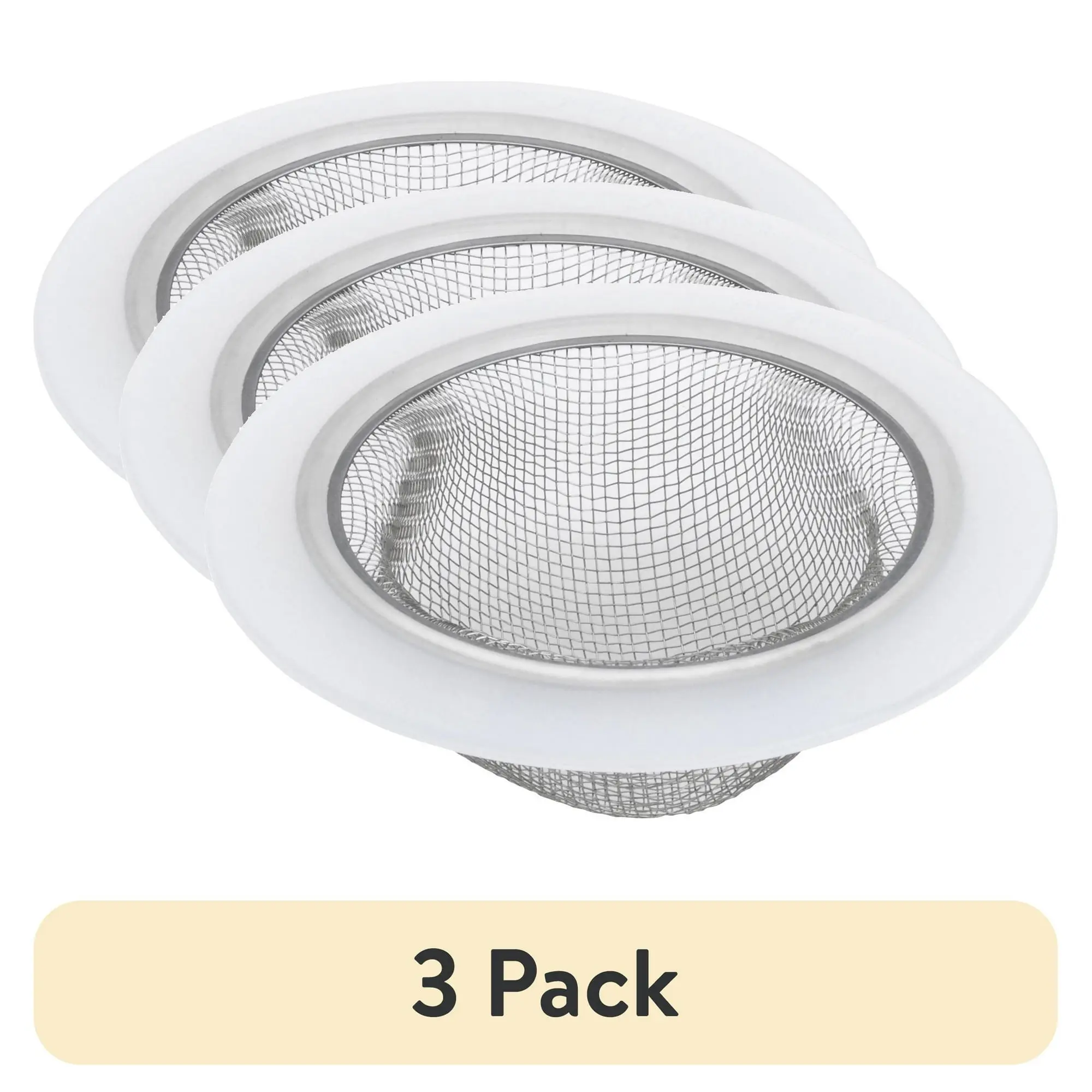 3 Pack Kitchen Sink Drain Strainer, Stainless Steel, 4-3/8 Inch - Mesh Sink Stopper Basket - Anti Clog Drain Catcher for Standard Kitchen Sinks, Silver