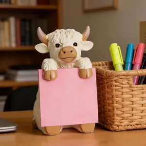 Highland Cow Resin Sticky Note Dispenser, 3D Cute Desktop Decor, Perfect for Home & Office, Unique and Functional Organizer, Desk Stand