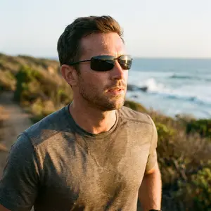 Men's Rimless Polarized Sports Sunglasses - Ultra-Lightweight, UV400 Protection, Anti-Glare Black Lenses for Driving, Running, Fishing